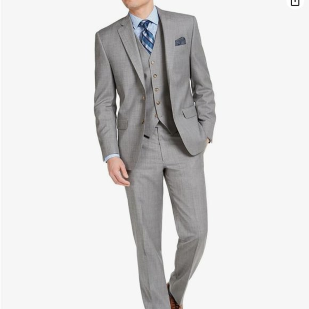 LAUREN RALPH LAUREN Grey Ultraflex Classic-Fit Wool Suit Jacket 48R & Pant 42x30